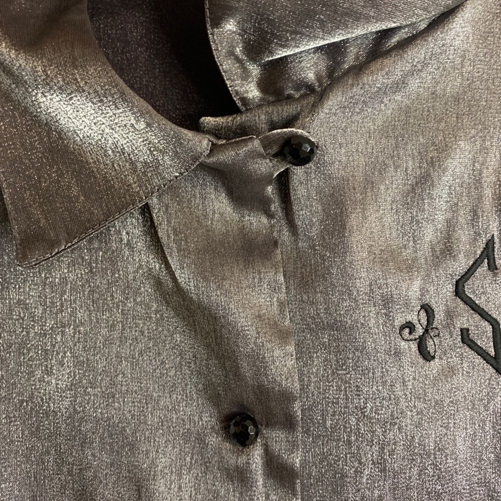 Halston Long Sleeve Button Down Metallic Blouse - image 6